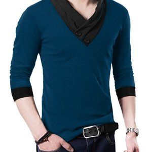 Men Cotton Surplice Neck Contrast Binding shirt